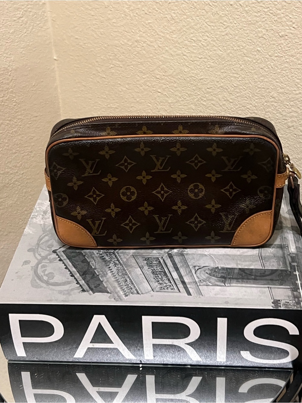 Louis Vuitton Monogram Canvas Toiletry Bag with Tan Accents